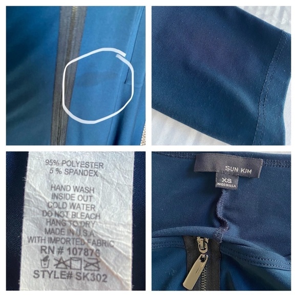 Sun Kim Comfy USA Blue Stretch Jersey Dress Size XS Zip Front Lantern Balloon - Picture 15 of 15